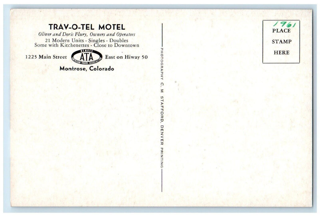 c1910 Trav-O-Tel Motel Road View Montrose Colorado CO Antique Unposted Postcard