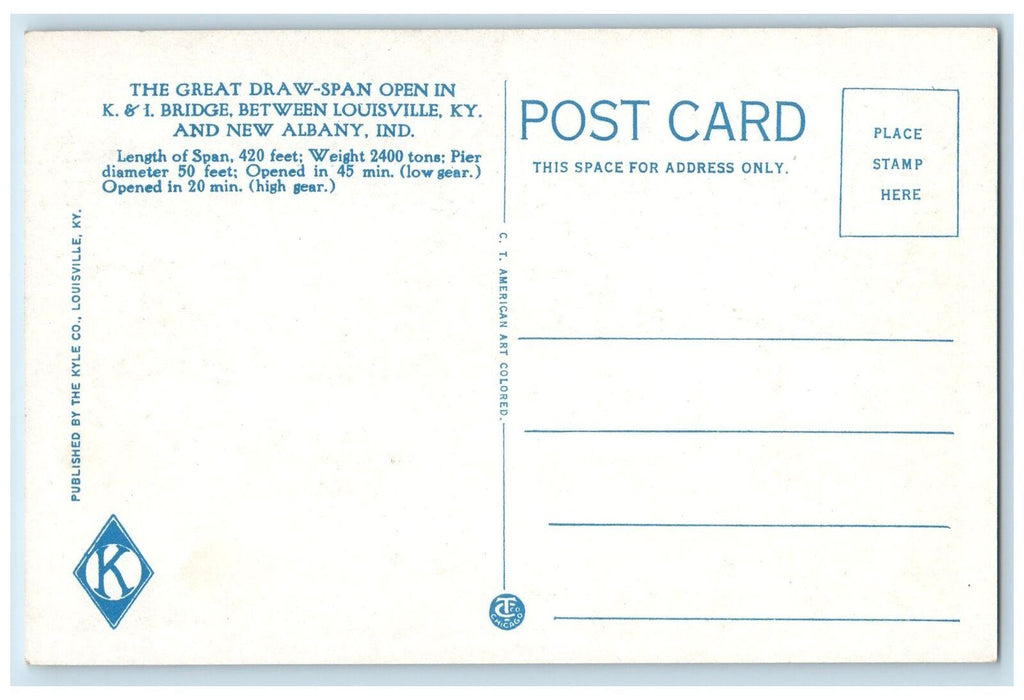 c1920's The Great Draw-Span Between Louisville KY New Albany Indiana IN Postcard