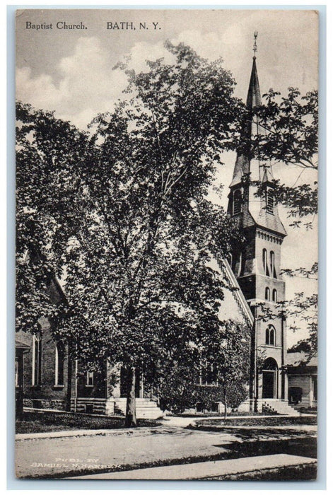 1914 Baptist Church Chapel Exterior Building Street Road Bath New York Postcard