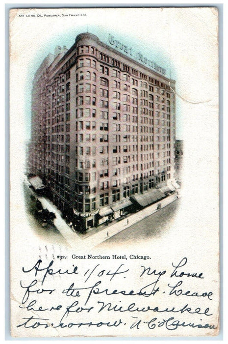 1904 Great Northern Hotel Building Street View Chicago Illinois IL Postcard
