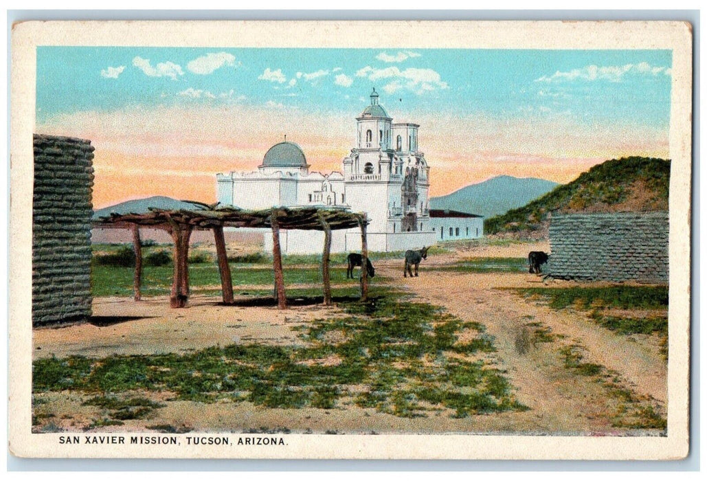 c1930's San Xavier Mission Tucson Arizona AZ, Donkey Unposted Vintage Postcard