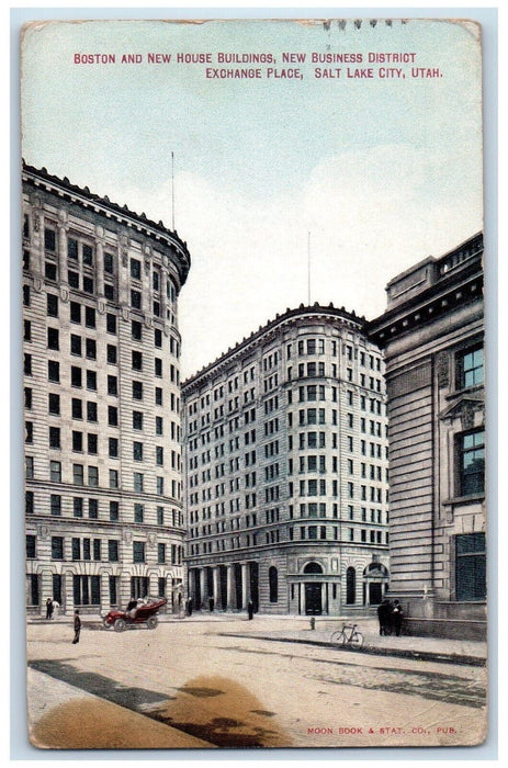 Boston New House Buildings Business District Car Salt Lake City UT Postcard