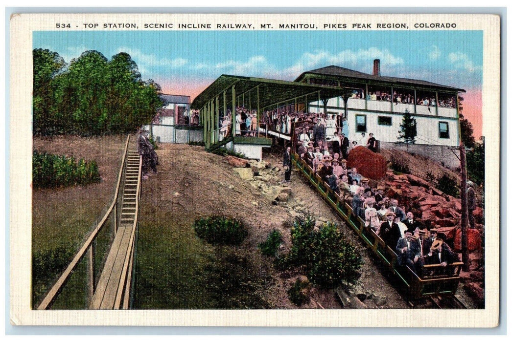 c1940 Top Station Incline Railway Mt Manitou Pikes Peak Colorado CO Postcard