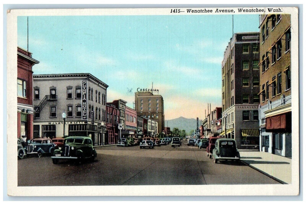 1945 Wenatchee Avenue Cars Cascadian Wenatchee Washington WA Vintage Postcard