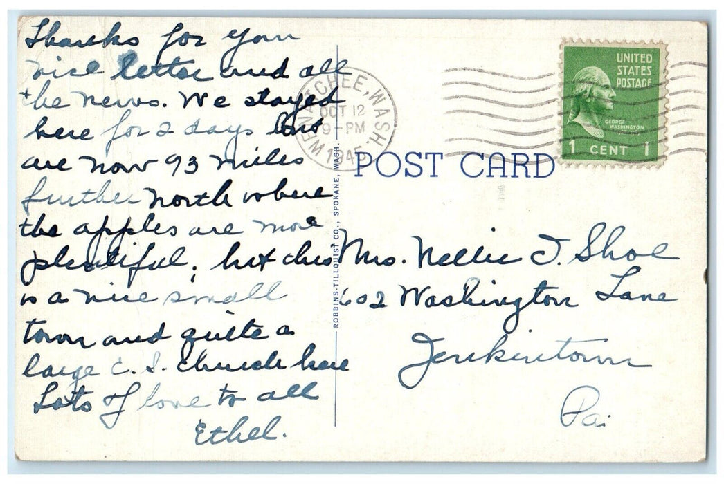 1945 Wenatchee Avenue Cars Cascadian Wenatchee Washington WA Vintage Postcard