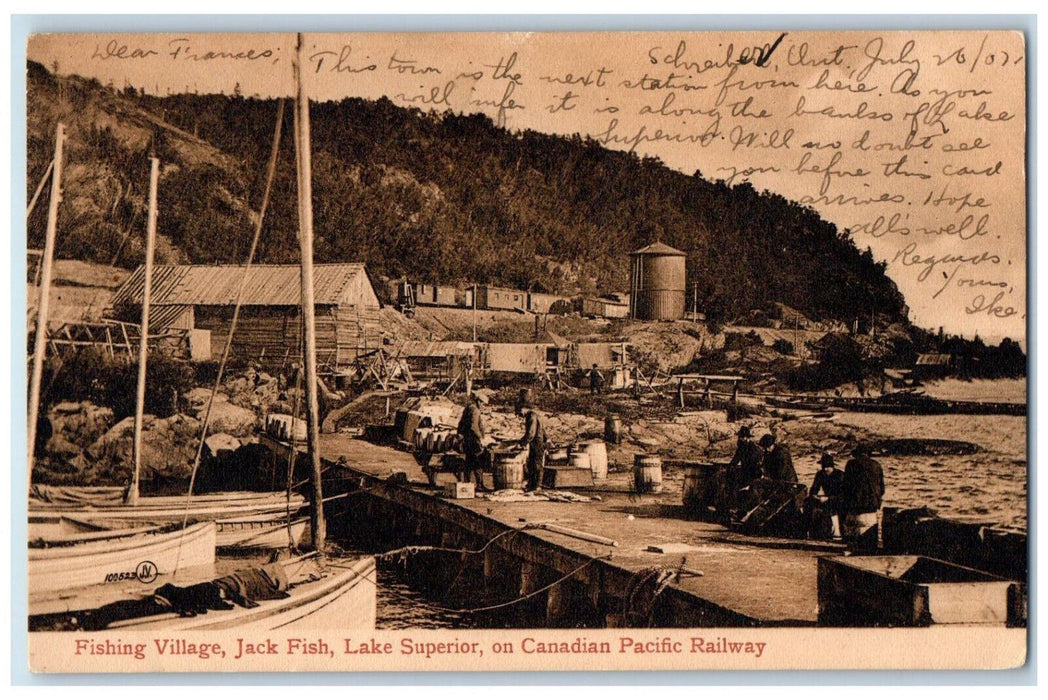 1907 Fishing Village Jack Fish Lake Superior Canadian Pacific Railway Postcard