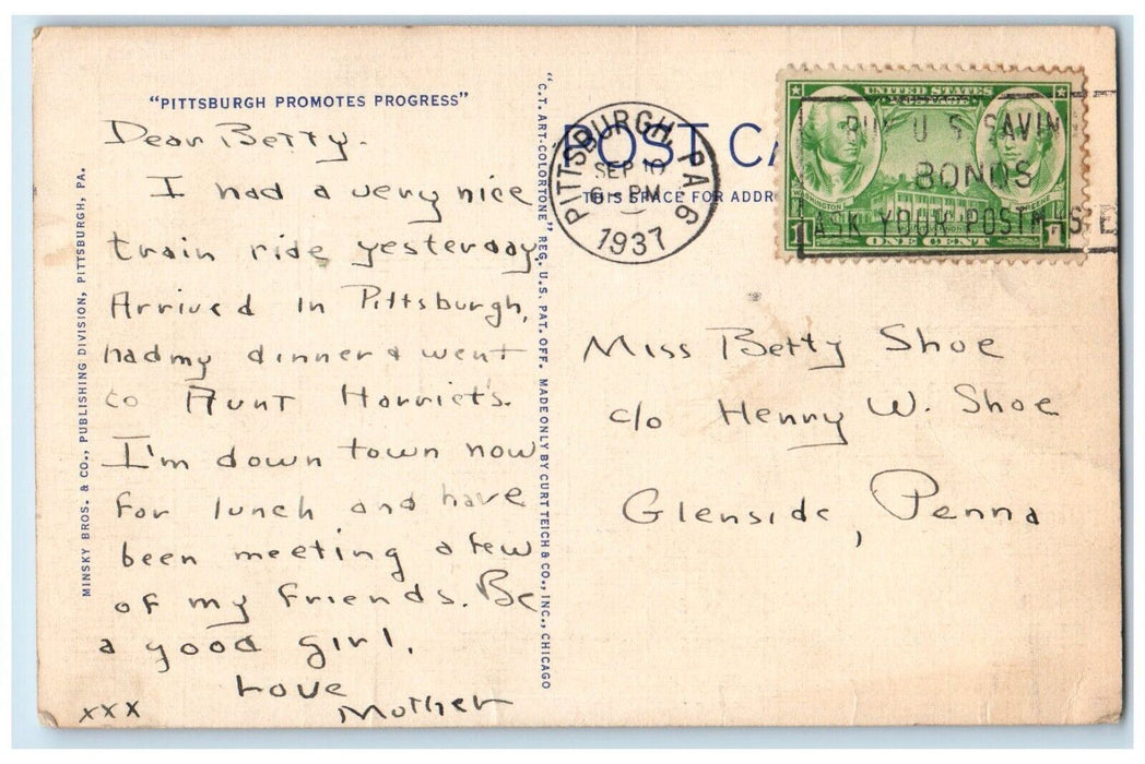 1937 Schenley Farm District Carnegie Tech University Of Pittsburg PA Postcard