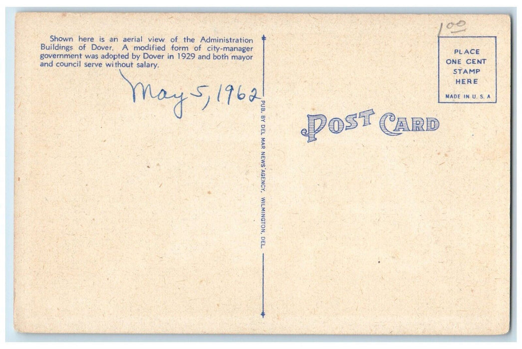 Aerial View Of Administration Building Dover Delaware DE Vintage Postcard