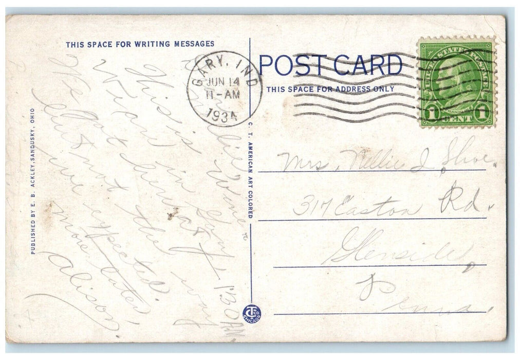 1934 U.S. Post Office And Custom House Sandusky Ohio OH Posted Vintage Postcard