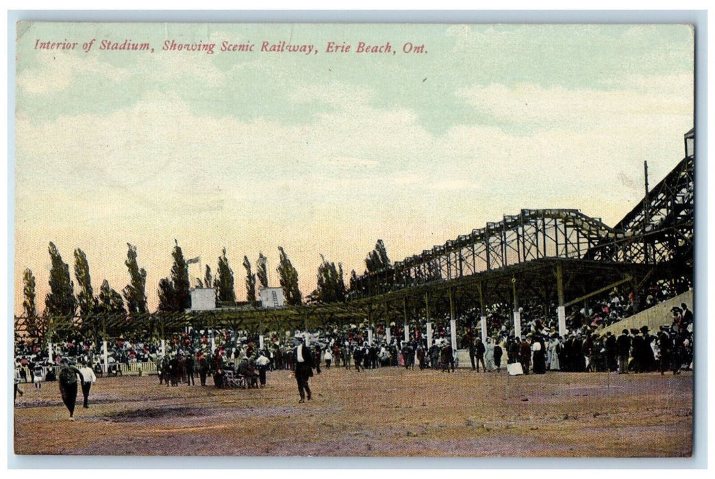 c1910 Interior of Stadium Showing Scenic Railway Erie Beach Canada Postcard