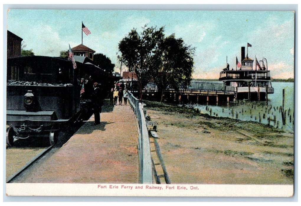 1908 Train, Fort Erie Ferry and Railway Fort Erie Ontario Canada Postcard