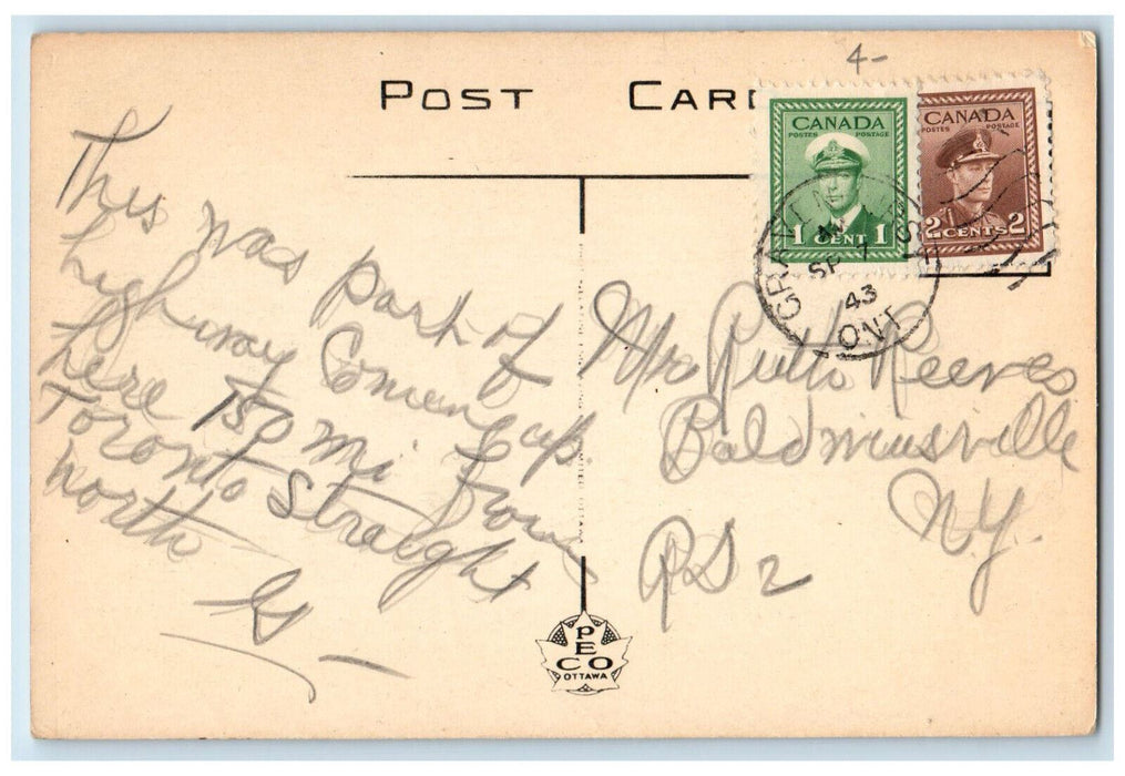 1943 Adams Muskoka Views Beaver Creek Bridge King's Highway Canada Postcard