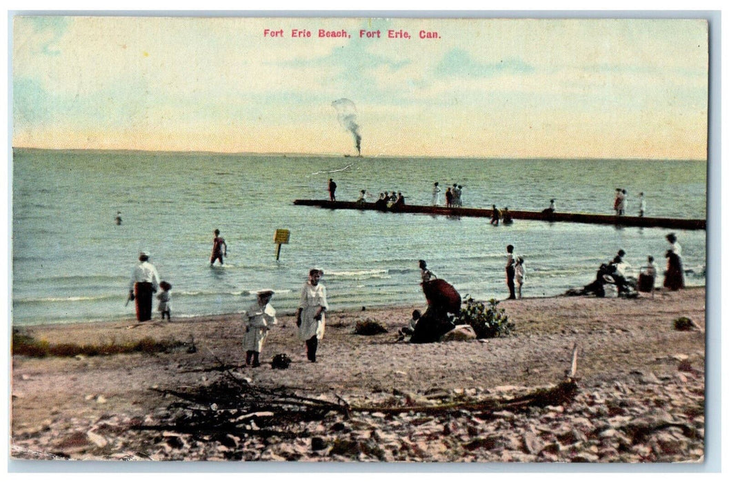 1910 Steamer Smoke Bathing Scene, Fort Erie Beach Fort Erie Canada Postcard