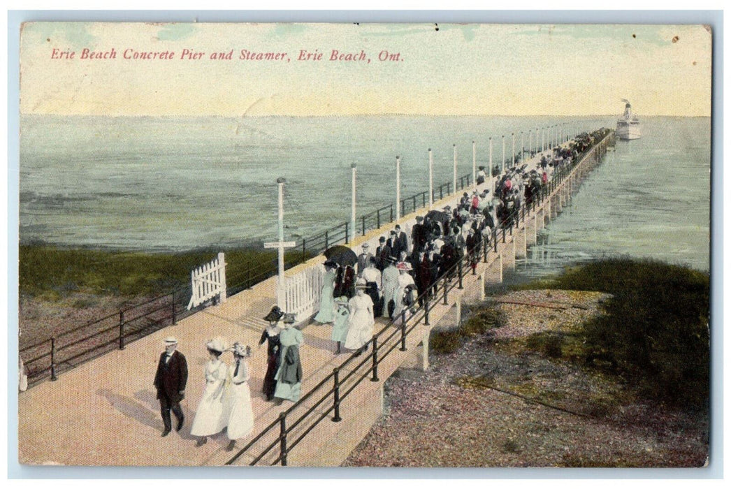 c1910 Erie Beach Concrete Pier and Steamer Erie Beach Ontario Canada Postcard