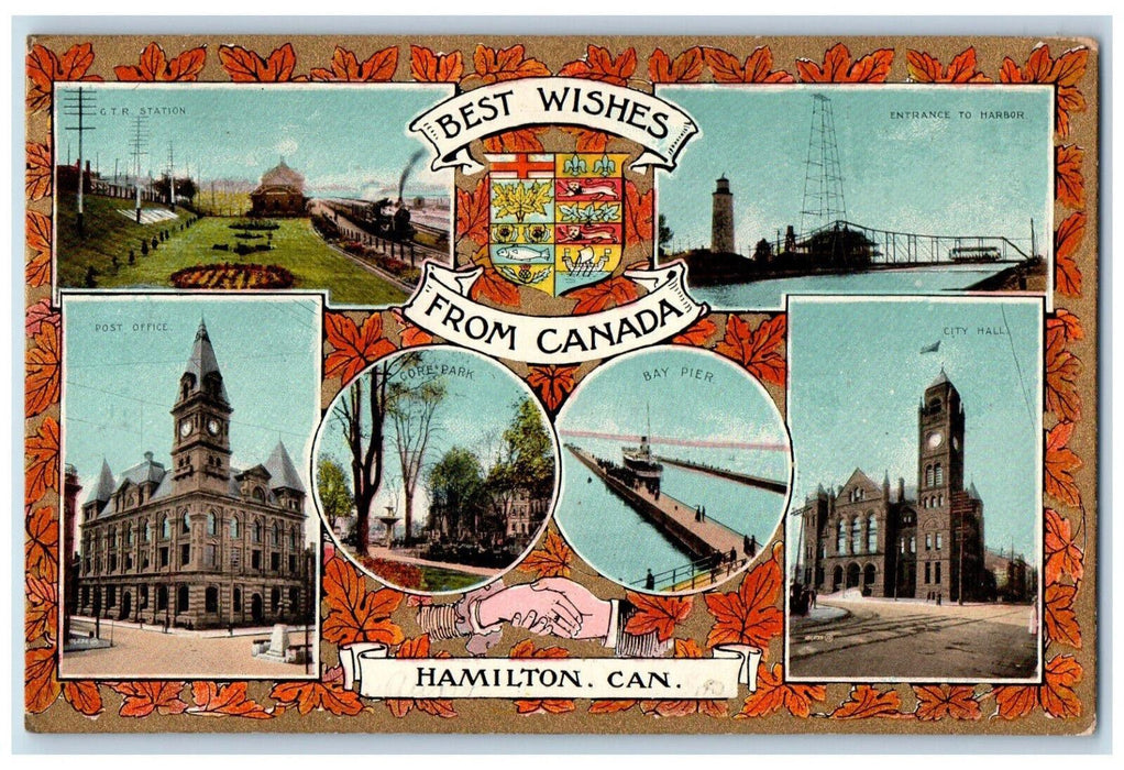 1907 Multiview, Best Wishes From Canada Hamilton Ontario Canada Postcard