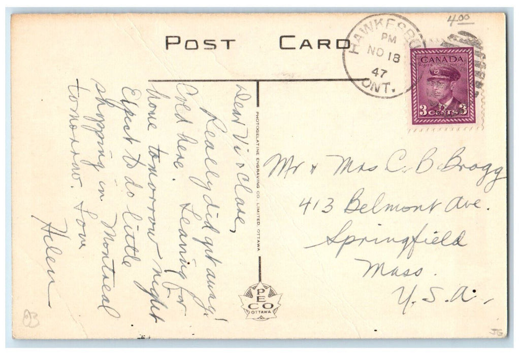 1947 Business District, Main Street, Hawkesbury Ontario Canada Vintage Postcard