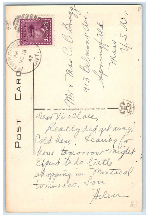 1947 Business District, Main Street, Hawkesbury Ontario Canada Vintage Postcard