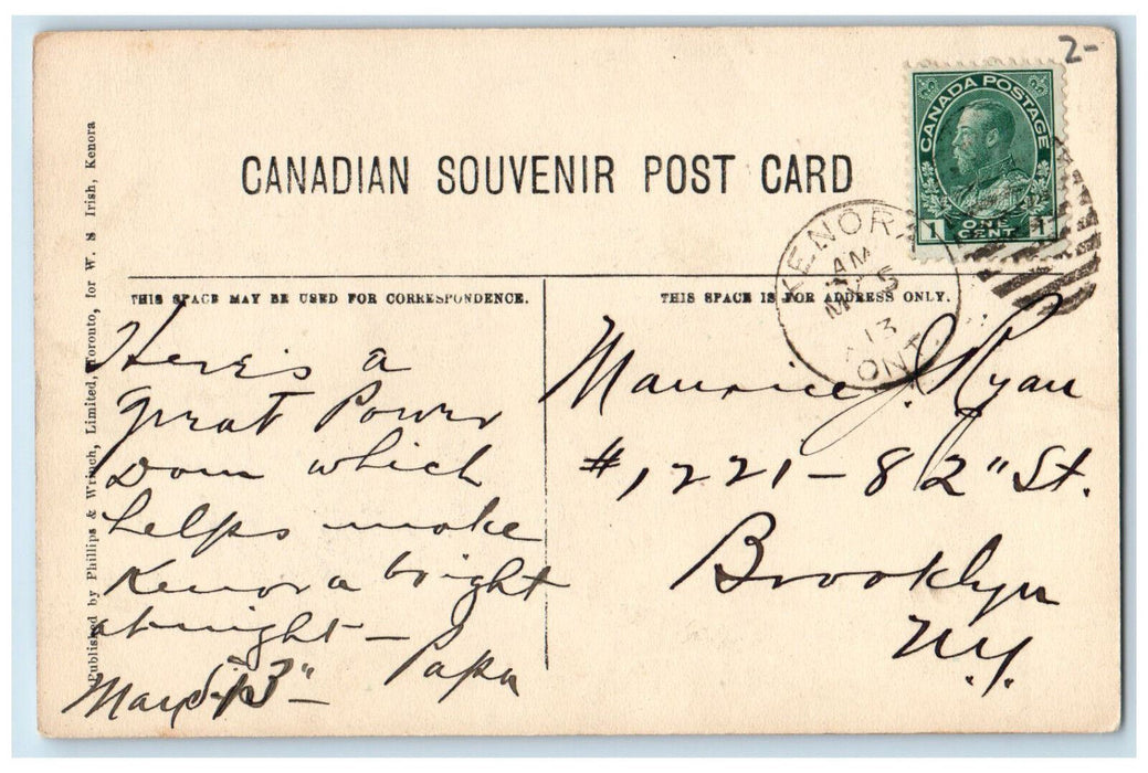 1913 Norman Dam Winnipeg River 40,000 Horse Power Kenora Canada Postcard
