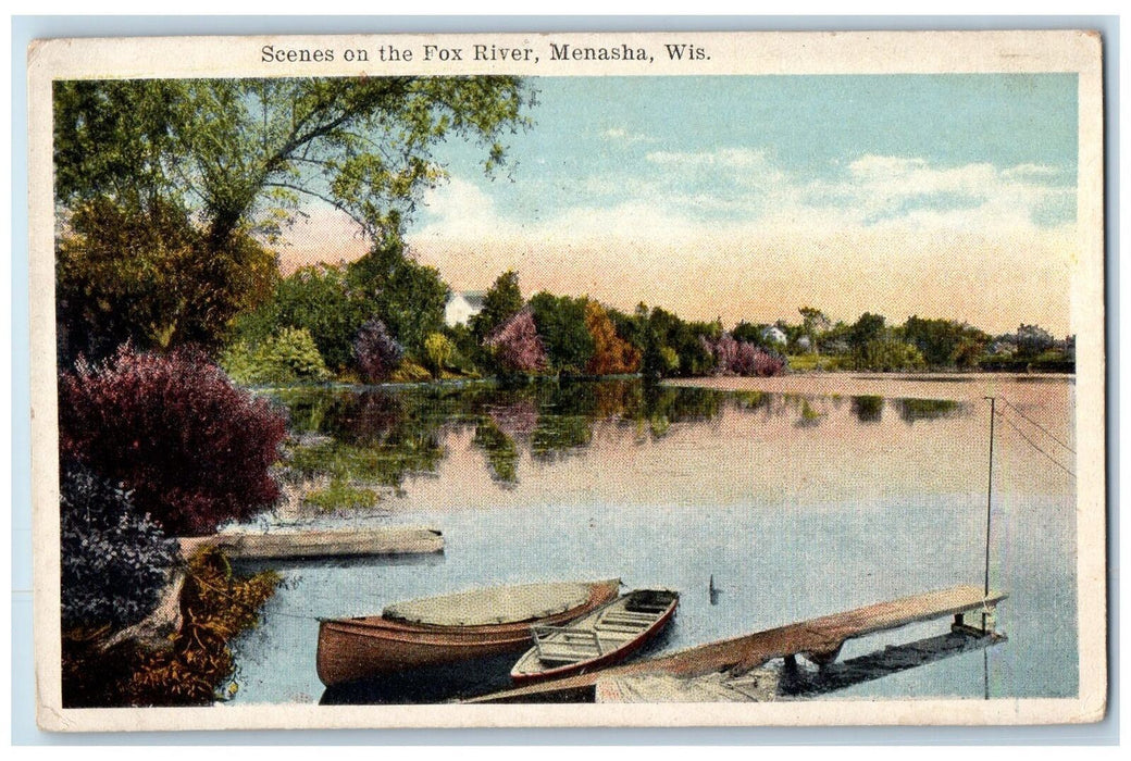 1916 Scenes Of The Fox River Trees Boat Menasha Wisconsin WI Antique Postcard