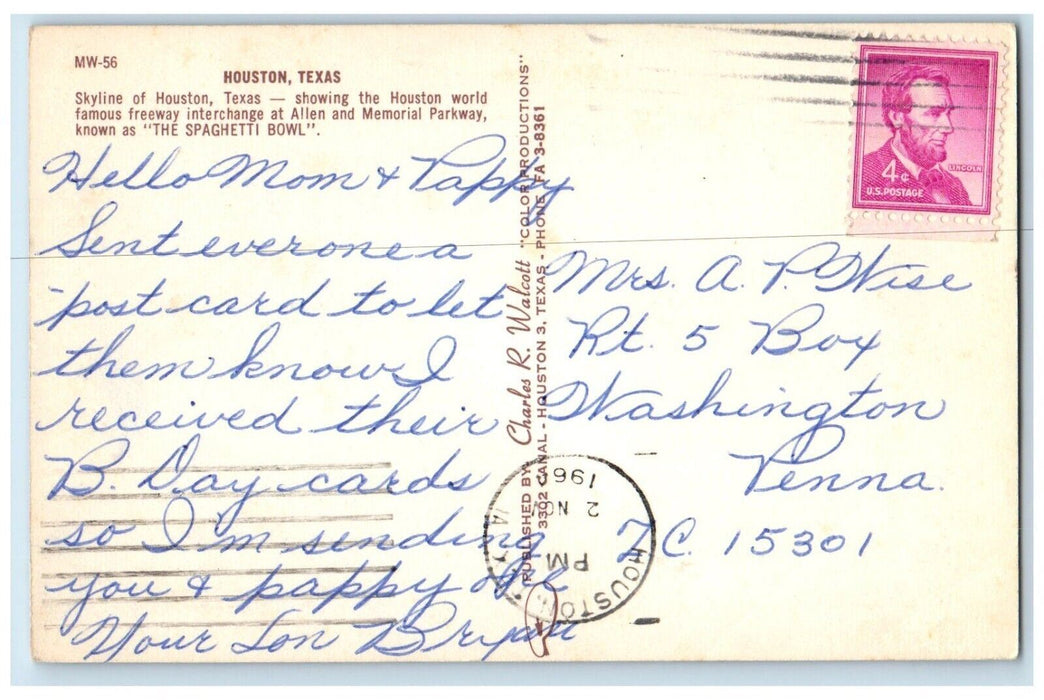 1960 Greetings From Houston Texas TX, The Spaghetti Bowl Aerial View Postcard