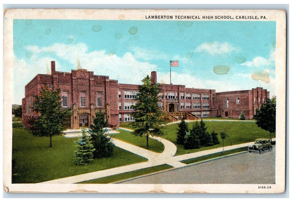 c1930's Lamberton Technical High School Car Carlisle Pennsylvania PA Postcard