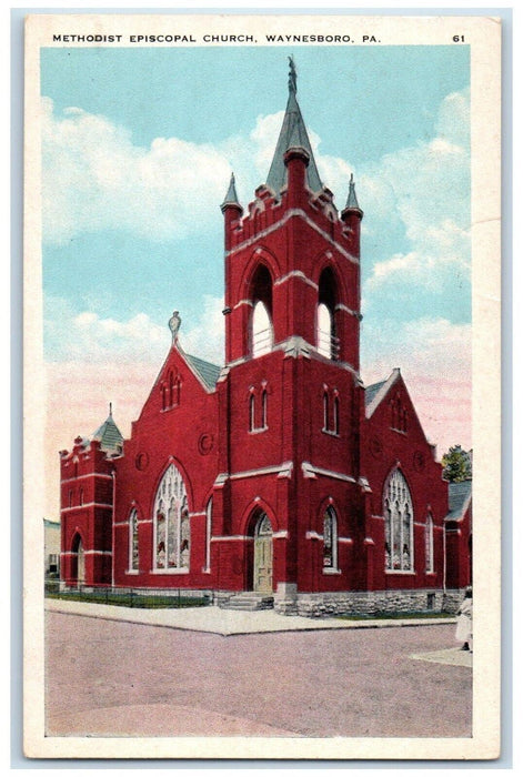 1938 Methodist Episcopal Church Street View Waynesboro Pennsylvania PA Postcard