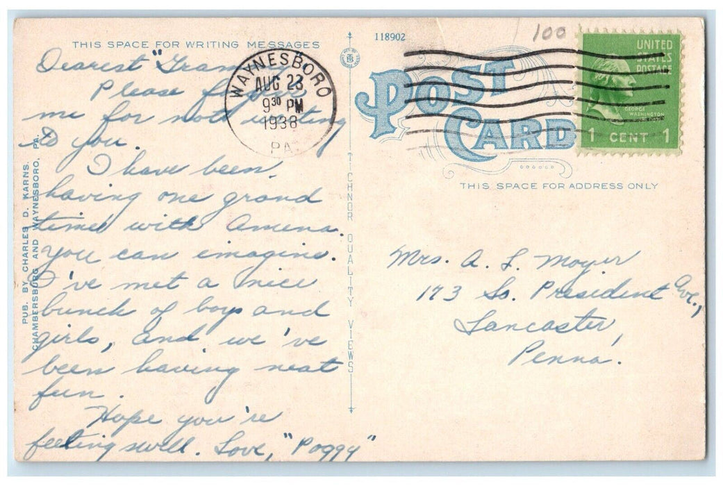 1938 Methodist Episcopal Church Street View Waynesboro Pennsylvania PA Postcard