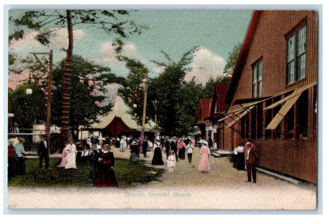 c1910 Open Windows, Crowd, Grove, Crystal Beach Ontario Canada Postcard