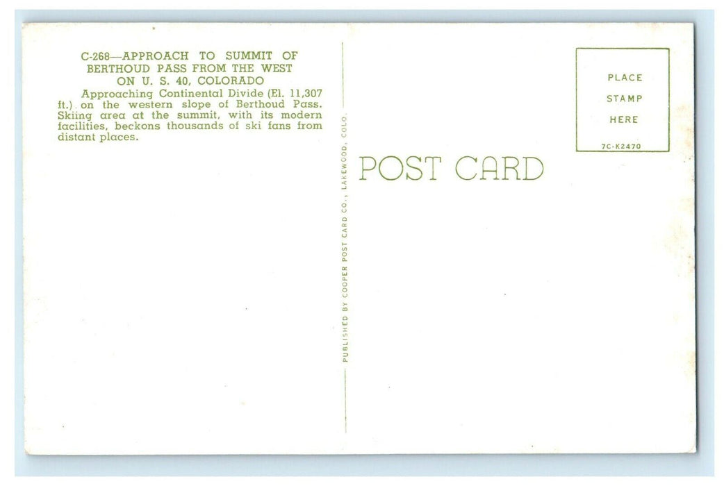 Approach To Summit Of Berthoud Pass From West Winter Snow Colorado CO Postcard