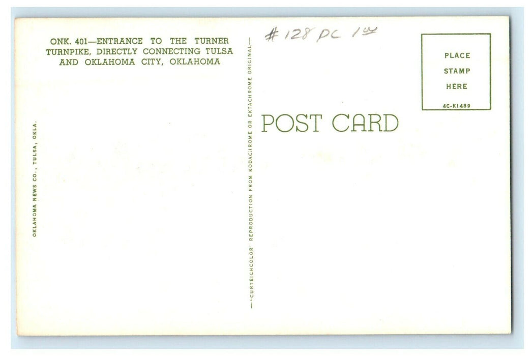 Entrance To The Turner Turnpike Oklahoma City Oklahoma OK Vintage Postcard
