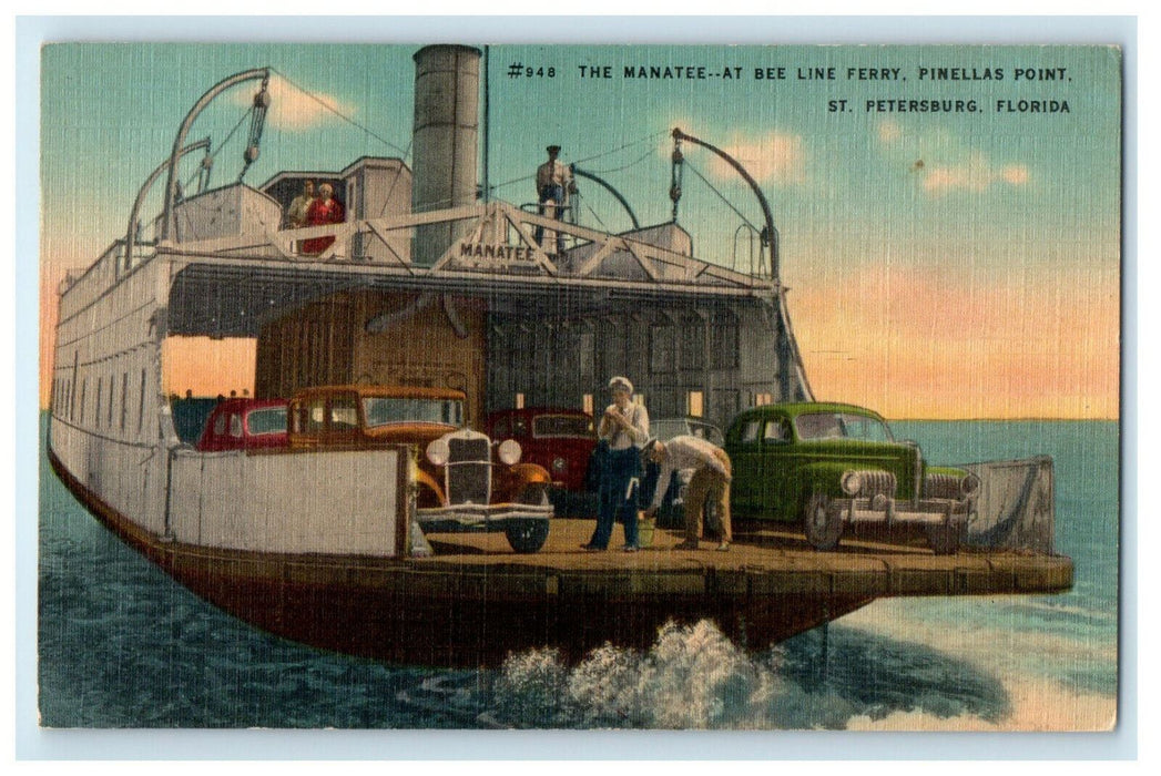 1950 The Manatee at Bee Line Ferry Pinellas Point St. Petersburg FL Postcard