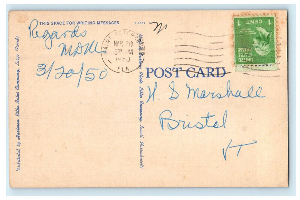 1950 The Manatee at Bee Line Ferry Pinellas Point St. Petersburg FL Postcard