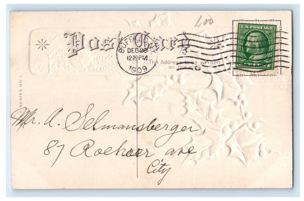 1909 Merry Christmas Happy New Year Marquette Club Buffalo NY, Embossed Postcard