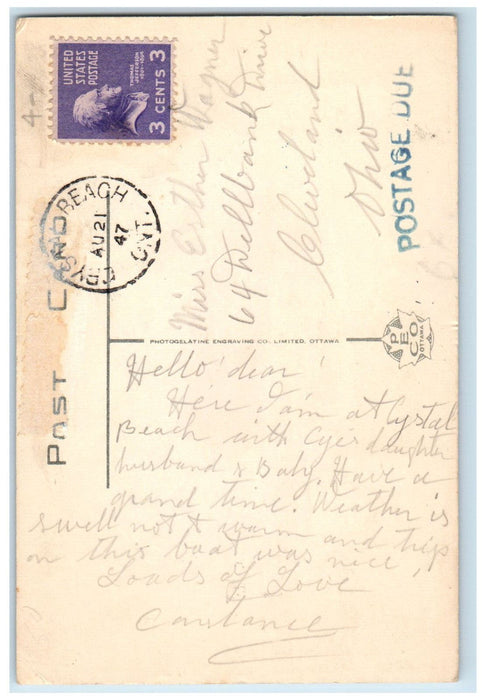 1947 Steamer "Canadiana" Crystal Beach Canada H.E. Woolever Vintage Postcard