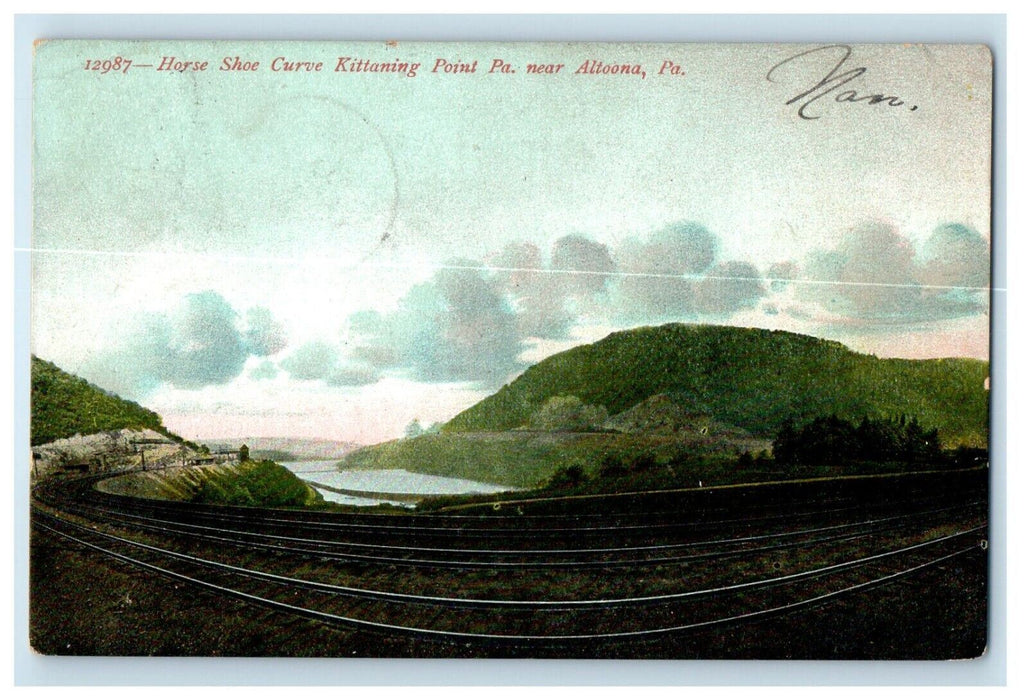 c1910's Altoona PA, Horse Shoe Curve Kittaning Railroad Train Antique Postcard
