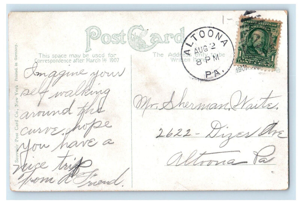 c1910's Altoona PA, Horse Shoe Curve Kittaning Railroad Train Antique Postcard