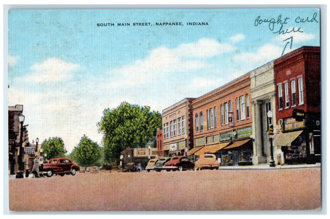 1953 South Main Street Cars Nappanee Indiana IN Unposted Vintage Postcard
