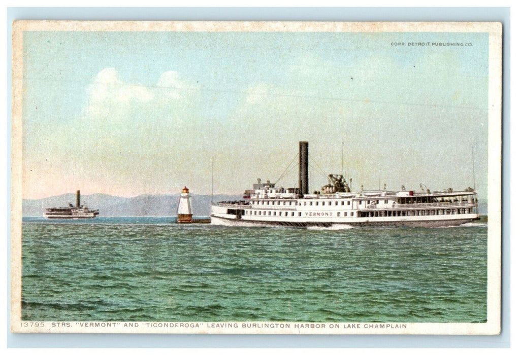 c1910s Steamers Vermont and Ticonderoga Lake Champlain Phostint Postcard