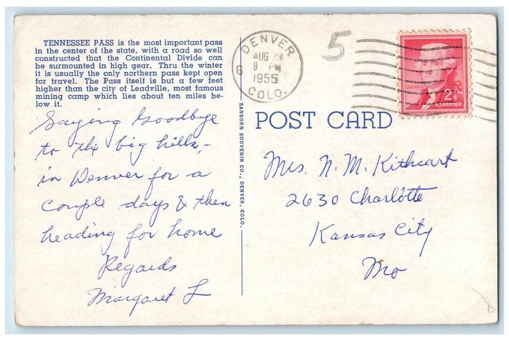 1955 Looking East Summit Tennessee Pass Mt Massive Denver Colorado CO Postcard