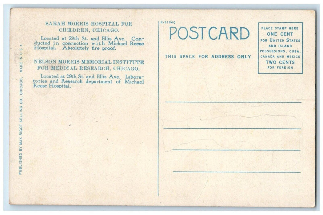 Sarah Morris Hospital And Nelson Morris Memorial Chicago Illinois IL Postcard