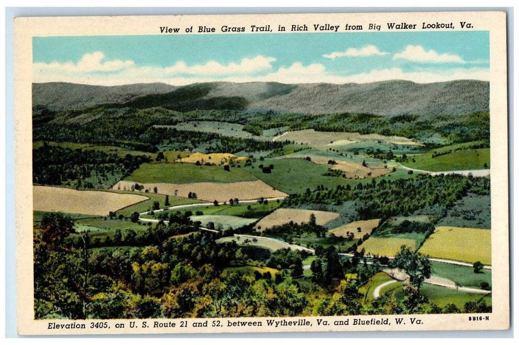 View Of Blue Grass Trail Rich Valley From Big Walker Bluefield WV Postcard