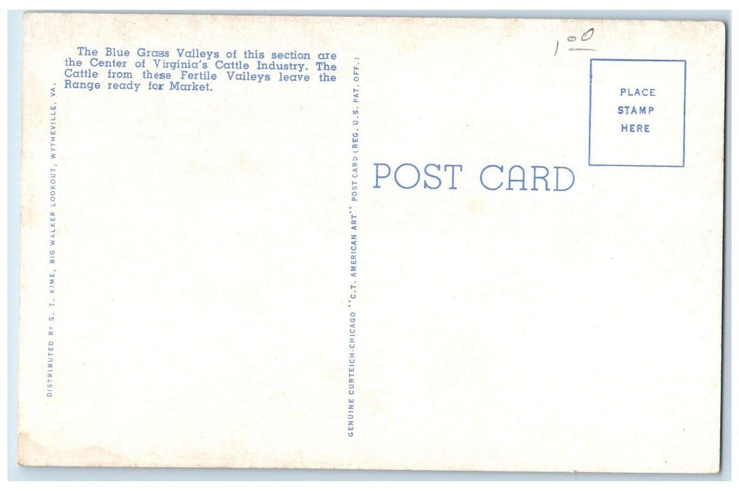 View Of Blue Grass Trail Rich Valley From Big Walker Bluefield WV Postcard