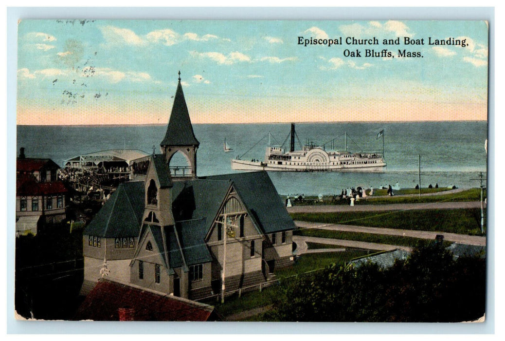 1914 Episcopal Church and Boat Landing, Oak Bluffs Massachusetts MA Postcard