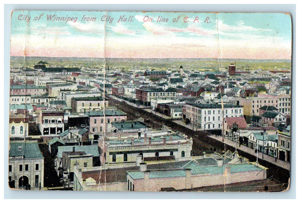 c1910 City of Winnipeg from City Hall On Line of CPR Canada Posted Postcard