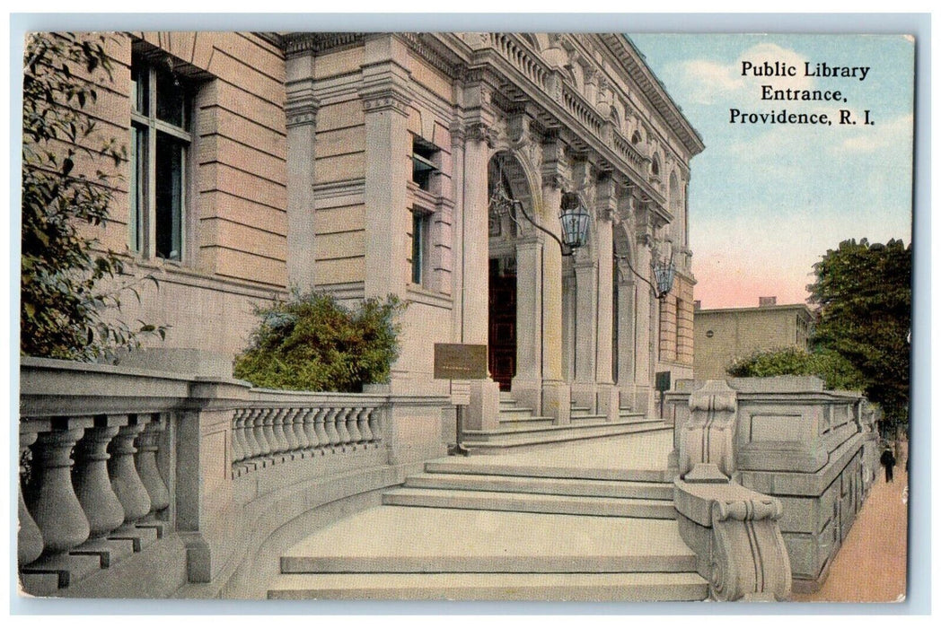 c1910 Public Library Entrance Stairs Providence Rhode Island RI Vintage Postcard