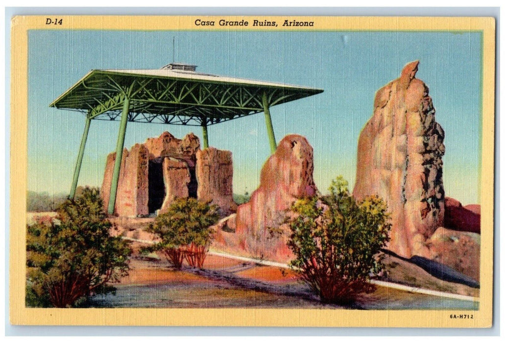 c1940's View Of Casa Grande Ruins Arizona AZ, The Great House Vintage Postcard