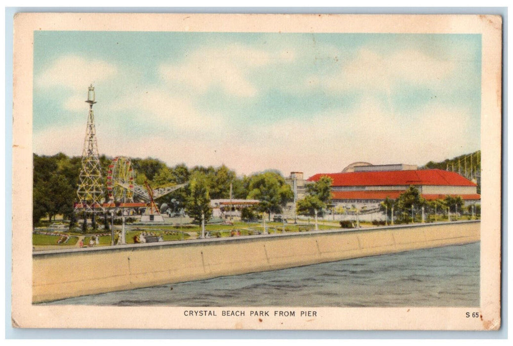 c1950's Crystal Beach Park from Pier, Amusement Rides, Ontario Canada Postcard