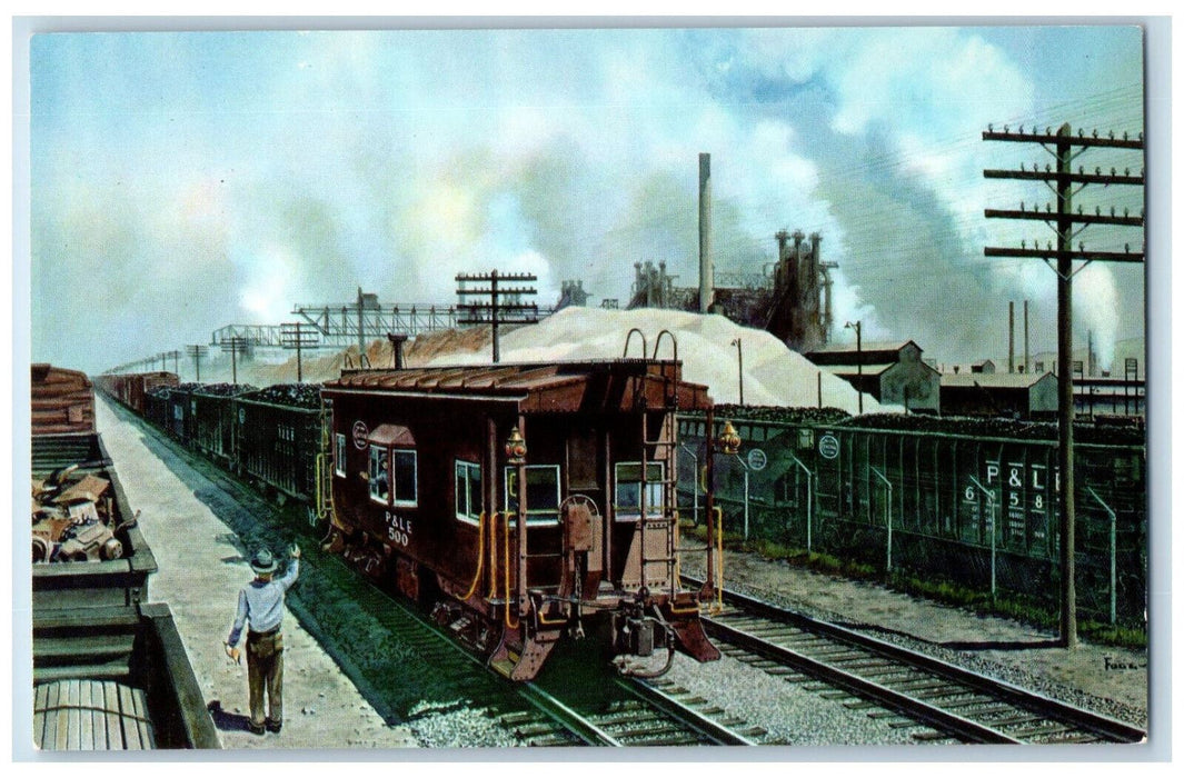 Extra West Picks Up At Aliquippa Yard P&L.E. 500 Train Railroad PA Postcard