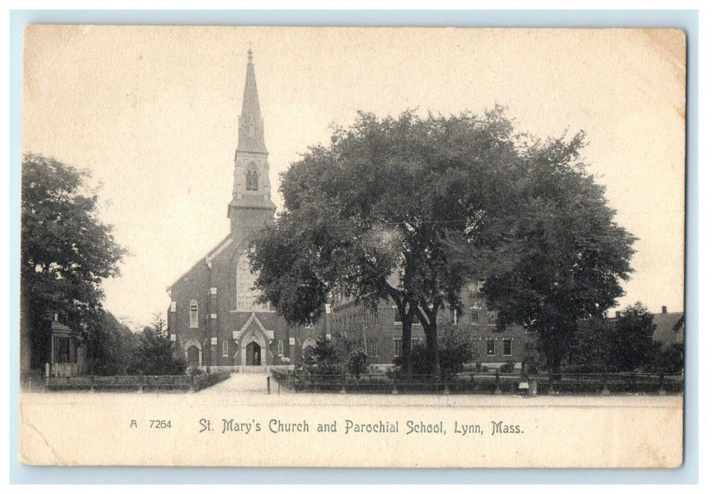 St. Mary's Church And Parochial School Entrance Lynn Massachusetts MA Postcard