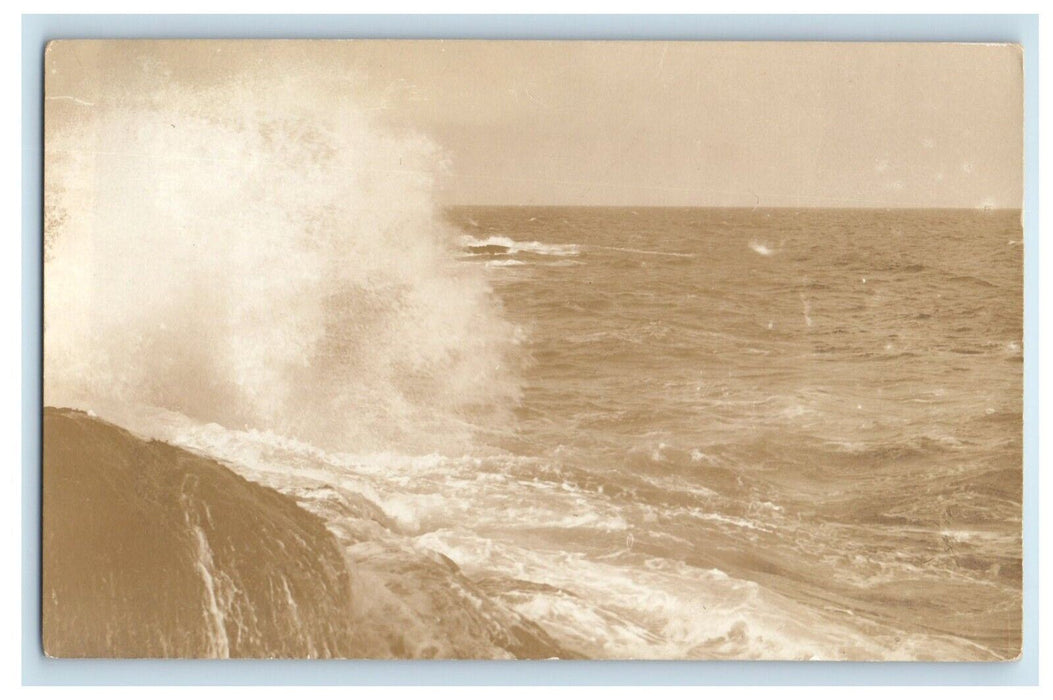 1919 View Of Sea Surf At Castine Maine ME RPPC Photo Posted Antique Postcard